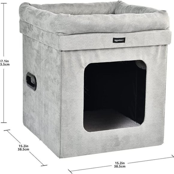 Amazon Basics Collapsible Cube Cat Bed, 15 x 15 x 17 Inches, Grey - Picture 4 of 4